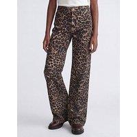 Jjxx Girl Girls Sarah High Waisted Leopard Print Wide Leg Trousers - Brown