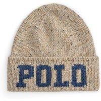 Polo Ralph Lauren Mens Wool-Blend Intarsia Logo Turn-Up Beanie Hat - Beige