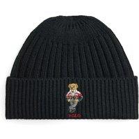 Polo Ralph Lauren Mens Polo Bear Rib-Knit Turn-Up Beanie Hat - Black