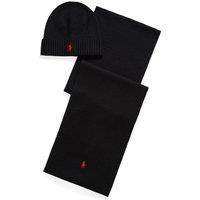 Polo Ralph Lauren Mens Matching Wool Beanie Hat And Scarf Gift Set - Black