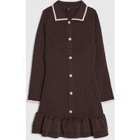 River Island Girls Ribbed Button Front Contrast Trim Dress - Brown