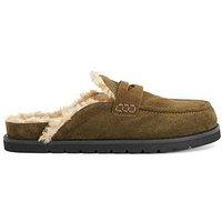 Dune London Goldy Faux Shearling Lined Backless Mule Suede Loafers