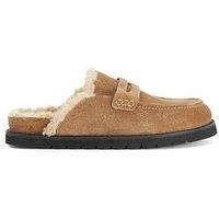Dune London Goldy Faux Shearling Lined Backless Mule Suede Loafers