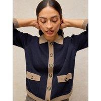 White Stuff Womens Charlotte Contrast Trim Button Through Cardigan - Blue