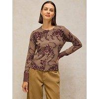 White Stuff Lois Print Crew Neck Cardigan - Beige