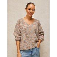 White Stuff Savannah Space-Dye V-Neck Knitted Jumper - Beige
