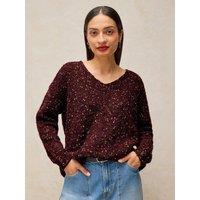 White Stuff Womens Textured V Neck Relaxed Jumper - Purple