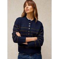 White Stuff Stripe Henley Button-Front Knitted Jumper - Blue