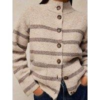 White Stuff Margot Stripe Button Through Cardigan - Cream