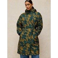 White Stuff Women'S Waterproof Hooded Printed Longline Coat - Green