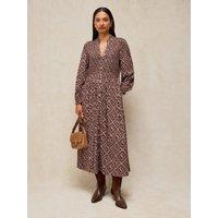 White Stuff Womens Ada Shirred Button-Through Dress - Brown
