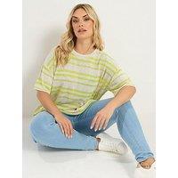 Yours Curve Boxy Knitted Stripe T-Shirt - Green