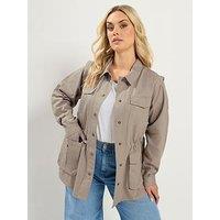 Yours Curve Carpenter Jacket - Natural Brown