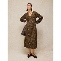 White Stuff Women'S Floral Print Wrap Front Jersey Midi Dress - Green