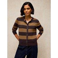 White Stuff Lois Crew Neck Stripe Cardigan - Brown