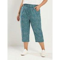 Yours Curve Paisley Print Cropped Trousers - Green