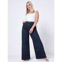 Yours Curve Wide Leg Slouchy Jeans 28" - Blue
