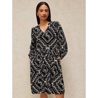 White Stuff Womens Lola Monochrome Print V-Neck Jersey Dress - Black