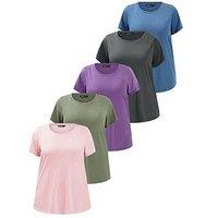 Yours Curve 5 Pack Short Sleeve Core Basic T-Shirts - Pink/Multi