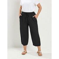 Yours Curve Crinkle Barrel Trousers - Black