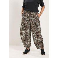 Yours Curve Printed Crinkle Barrel Trouser Regular - Black