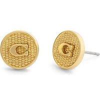Coach Womens Textured Coin Signature C Stud Earrings - Gold