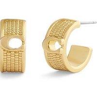 Coach Womens Textured Beaded Sculpted C Huggie Earrings - Gold