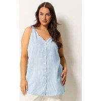Yours Curve Stripe Scallop Cami - Blue