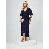 Yours Curve Ruffle Hem Wrap Dress - Blue