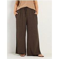 Yours Curve Washed Twill Wide Leg Short - Brown