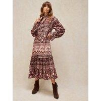 White Stuff Womens Kalia Tie Neck Dress- Brown