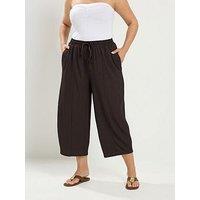Yours Curve Crinkle Barrel Trouser - Chocolate Brown