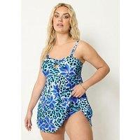 Yours Curve Animal Floral Tankini Top - Blue