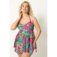 Yours Curve Animal Floral Tankini Top - Black