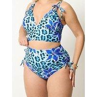 Yours Curve Animal Tie Bikini Top - Blue