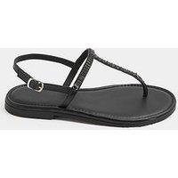 Yours Extra Wide Diamante Toe Post Sandals - Black