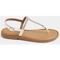 Yours Diamante Toe Post Sandals In Extra Eee Wide Fit - White