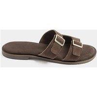 Yours Double Buckle Footed Mule In Extra Wide Eee Fit - Chocolate Brown