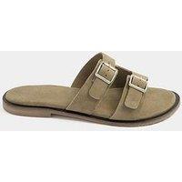 Yours Double Buckle Footed Mule In Extra Wide Eee Fit - Taupe Brown