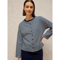 White Stuff Womens Kim Button-Through Stripe T-Shirt - Blue