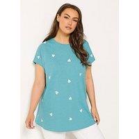 Yours Curve Embroidered Heart Detail Top - Blue