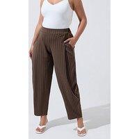 Yours Curve Pinstripe Barrel Leg Trouser - Brown