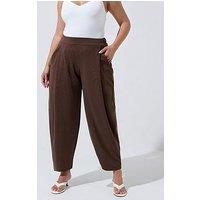 Yours Curve Barrel Pleat Trouser - Brown