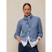 White Stuff Womens Rib Scarf-Tie Ribbed Button-Through Cardigan - Blue