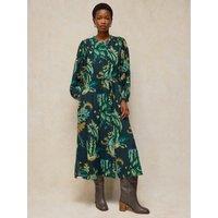 White Stuff Womens Lana Printed Waist Tie Midi Dress - Green