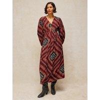 White Stuff Womens Leela Geometric Print V-Neck Midi Dress - Purple