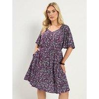 Yours Curve Ditsy Smock Mini Dress - Black