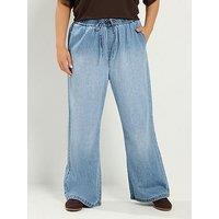 Yours Curve Wide Leg Drawstring Jeans 28" - Blue