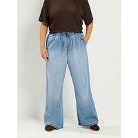 Yours Curve Drawstring 30" Wide Leg Jeans - Blue