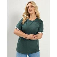 Yours Curve Lurex Trim T-Shirt - Green